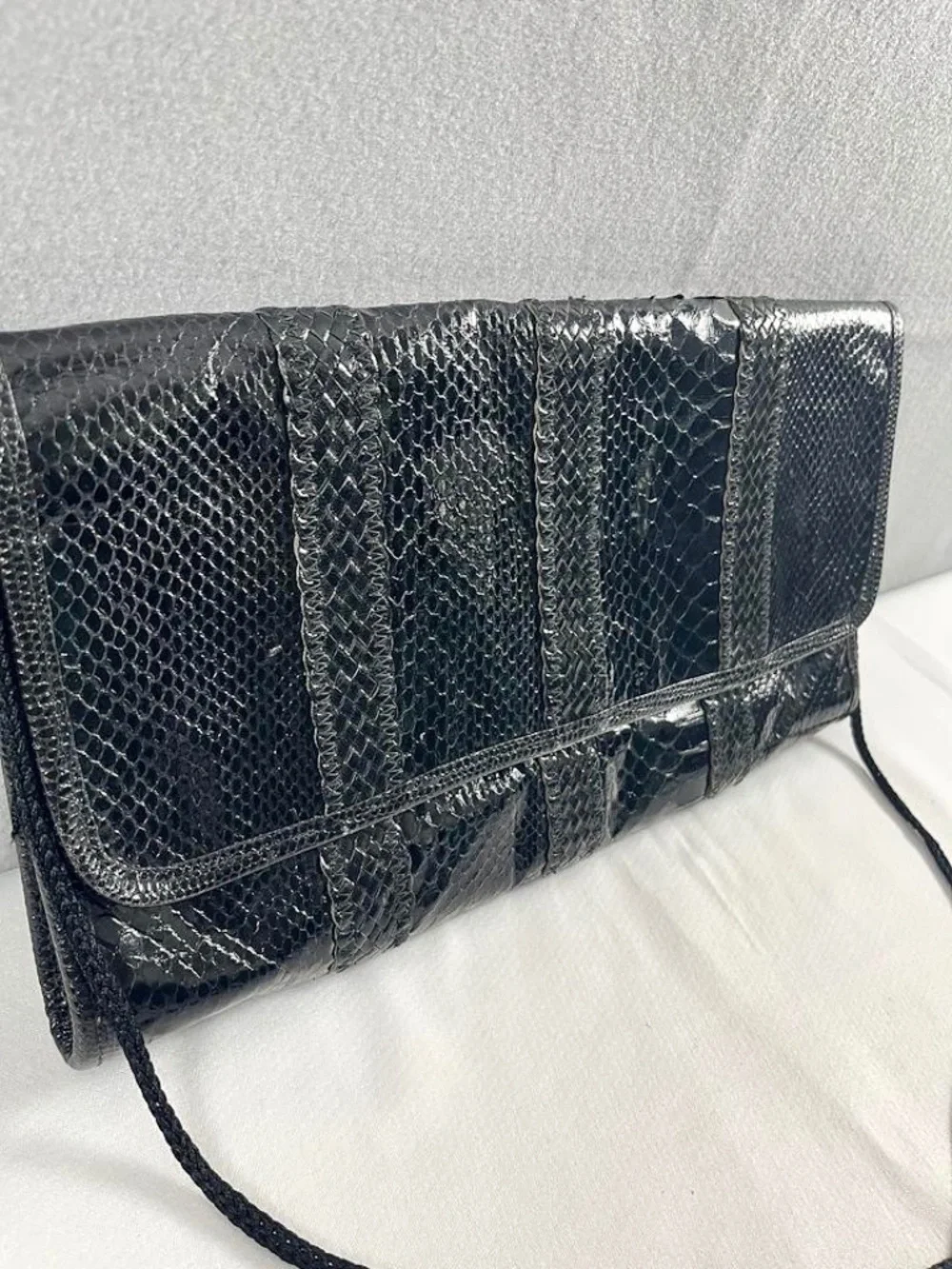 VTG Vasilis for Trotting Genuine Black Snakeskin Exotic Python Clutch Italian